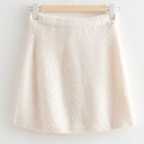 & Other Stories Bouclé Italian Wool Mini Skirt in Cream White Size 10 - Picture 1 of 8